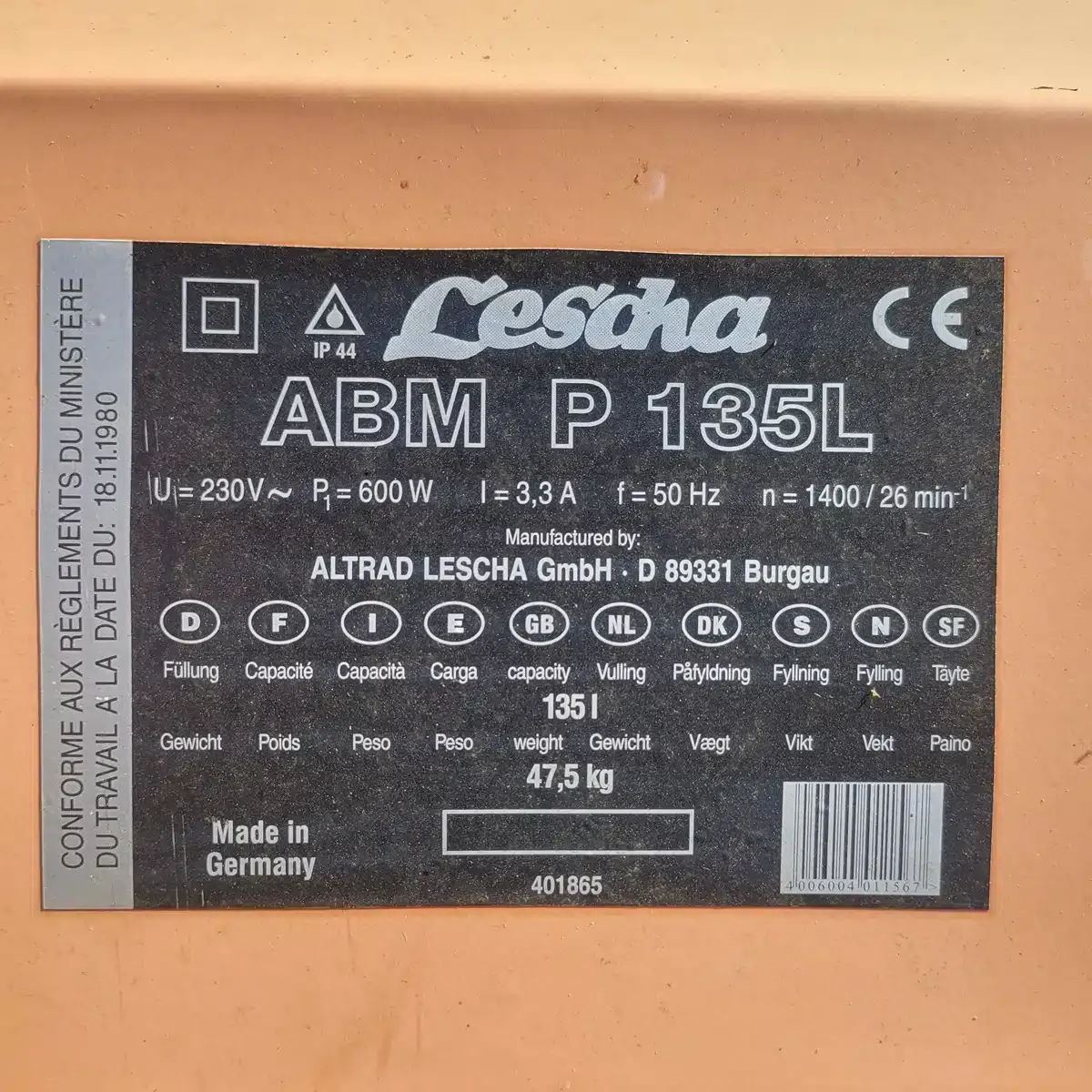 Betonmischer zu vermieten: 130 Liter Profi-Mischmaschine, 600 Watt – 230 Volt – Bild 3