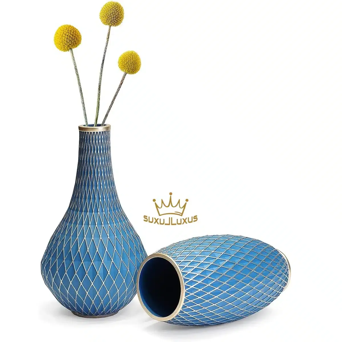 DiamontGold Blumenvase, Diamantmuster handgefertigt, handbemalt – Höhe: 28cm Durchmesser: 15cm – Bild 9