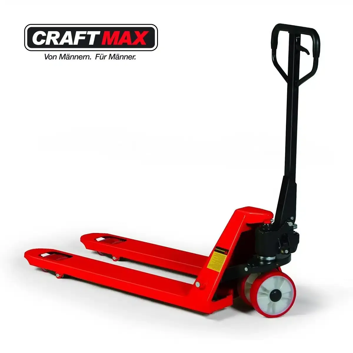 Gabelhubwagen mit hochwertigen Nylon-Rollen, Tragkraft 2500 kg, Gabellänge 1150 mm – rot