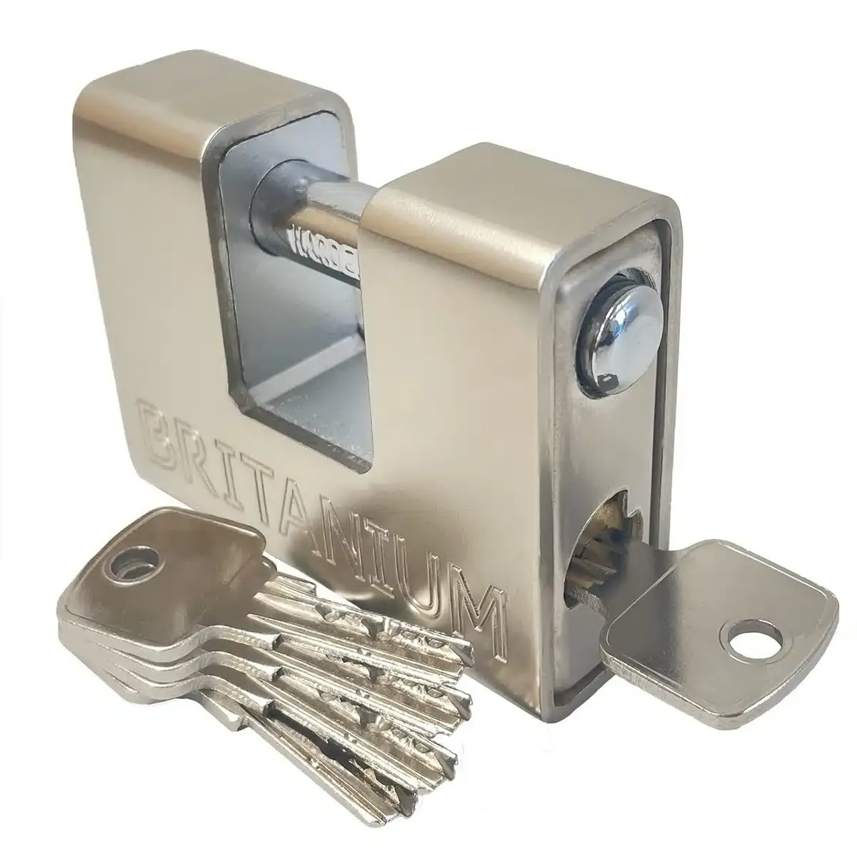 ORBI® Gepanzertes Monoblock 74mm Hochsicherheits-Vorhängeschloss, Aufbohrschutz, inkl. Sicherheitszylinder mit 5 Schlüsseln