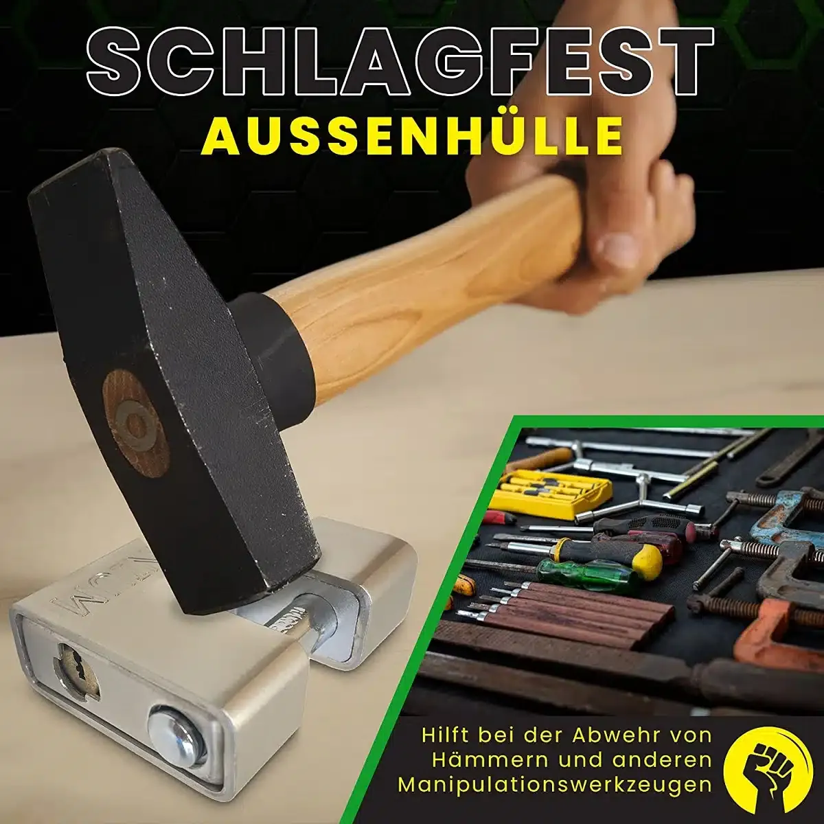 ORBI® Gepanzertes Monoblock 74mm Hochsicherheits-Vorhängeschloss, Aufbohrschutz, inkl. Sicherheitszylinder mit 5 Schlüsseln – Bild 5