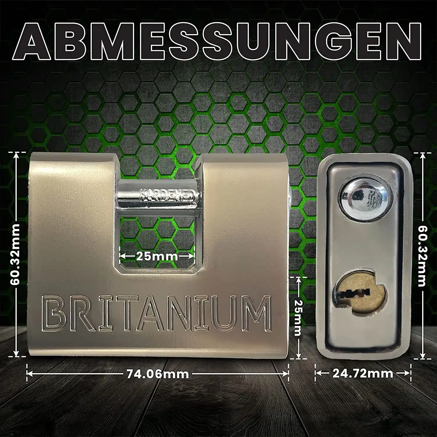 ORBI® Gepanzertes Monoblock 74mm Hochsicherheits-Vorhängeschloss, Aufbohrschutz, inkl. Sicherheitszylinder mit 5 Schlüsseln – Bild 3