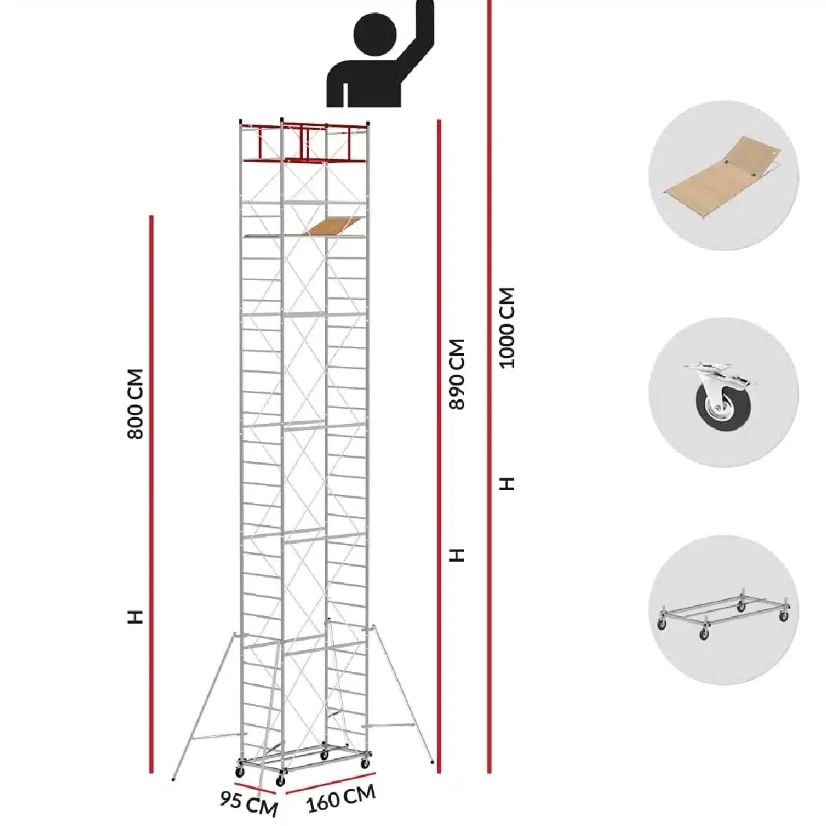 Rollgerüst zu vermieten: Arbeitshöhe 7,35m, Plattform 160x80cm Schnell-& Leichtbauweise