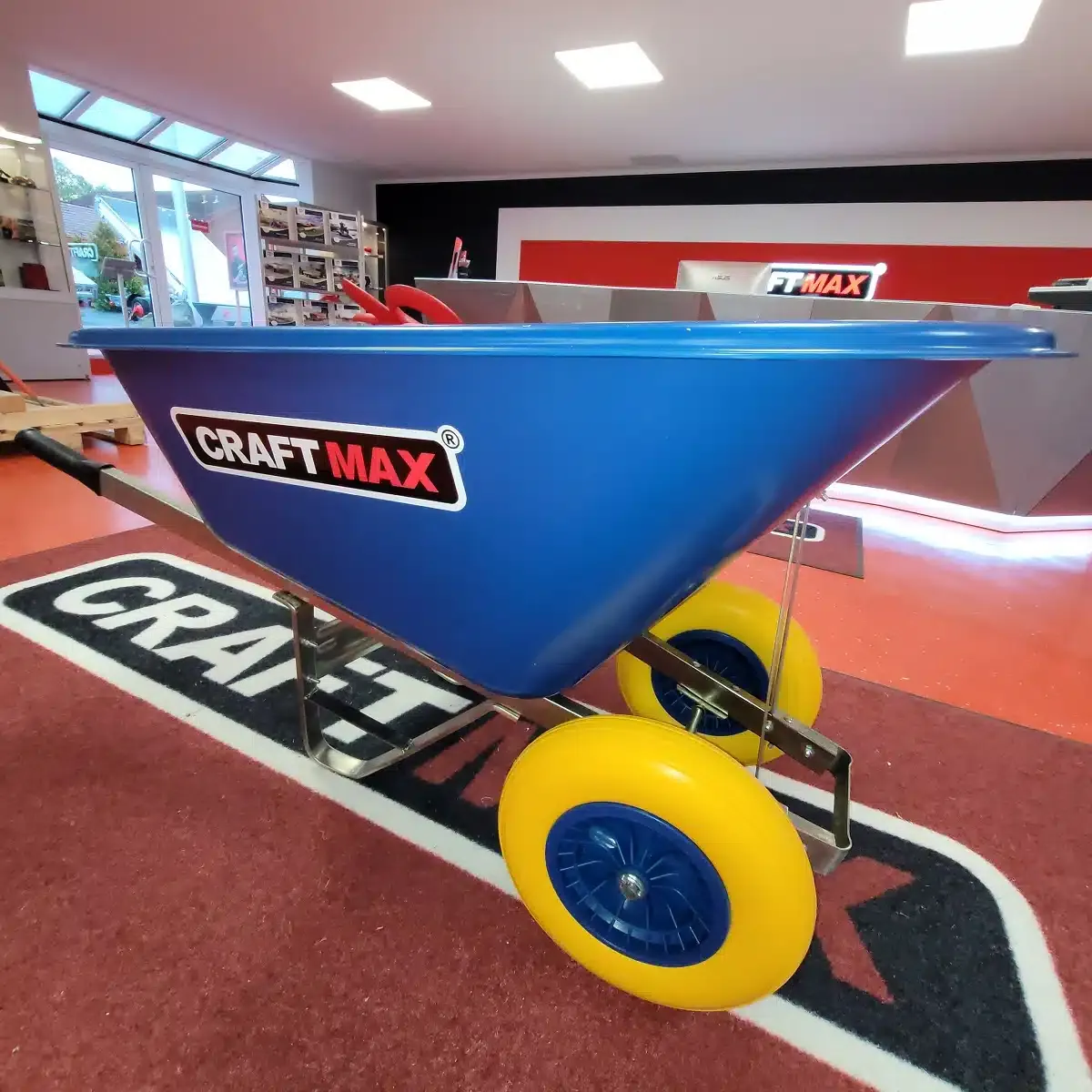 “big Twin” Doppelrad Profi Schubkarre mit PU Rädern, 200 L (blau/gelb) – Bild 6