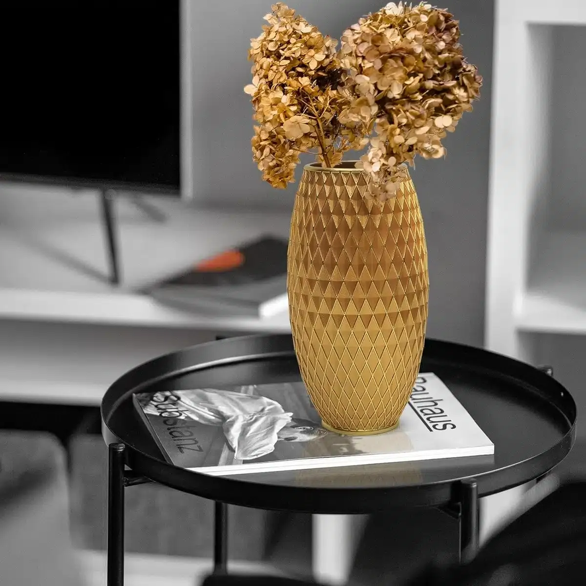 DiamontGold Blumenvase, Diamantmuster handgefertigt, handbemalt – Höhe: 28cm Durchmesser: 15cm – Bild 4