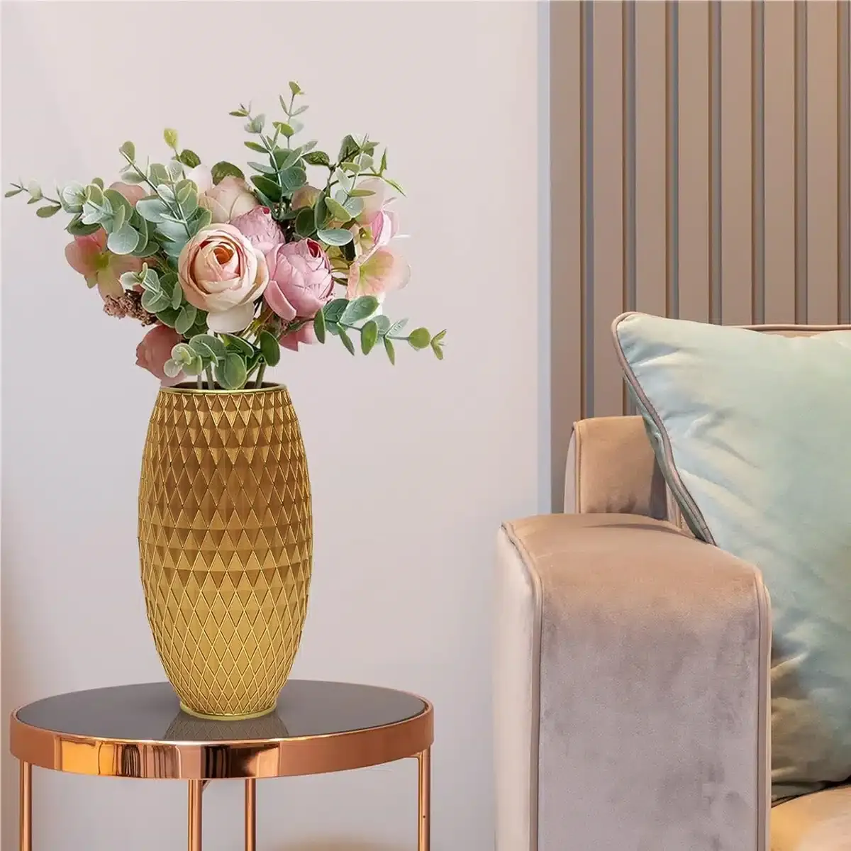 DiamontGold Blumenvase, Diamantmuster handgefertigt, handbemalt – Höhe: 28cm Durchmesser: 15cm – Bild 2
