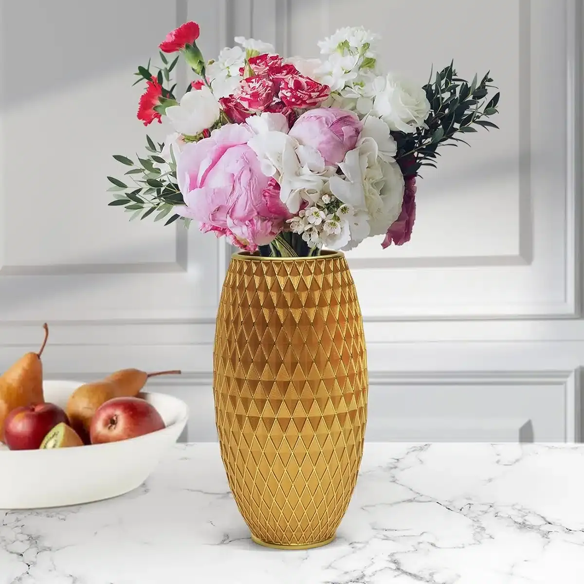 DiamontGold Blumenvase, Diamantmuster handgefertigt, handbemalt – Höhe: 28cm Durchmesser: 15cm – Bild 5