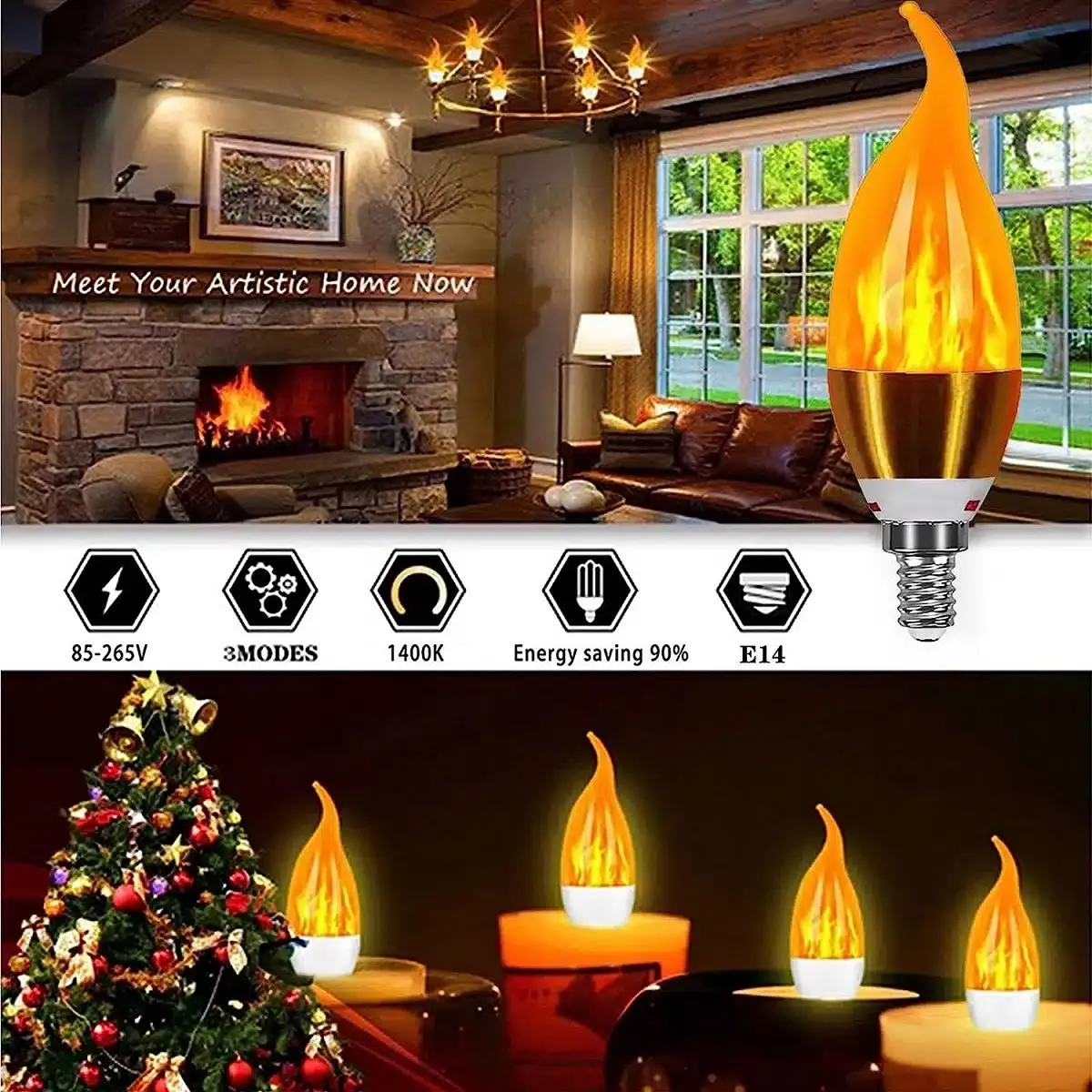 E27 LED Leuchtmittel mit 3 Flammen Simulationen – 2W, 270LM Vintage Edison Glühfaden Retro Feuer Optik – Bild 3