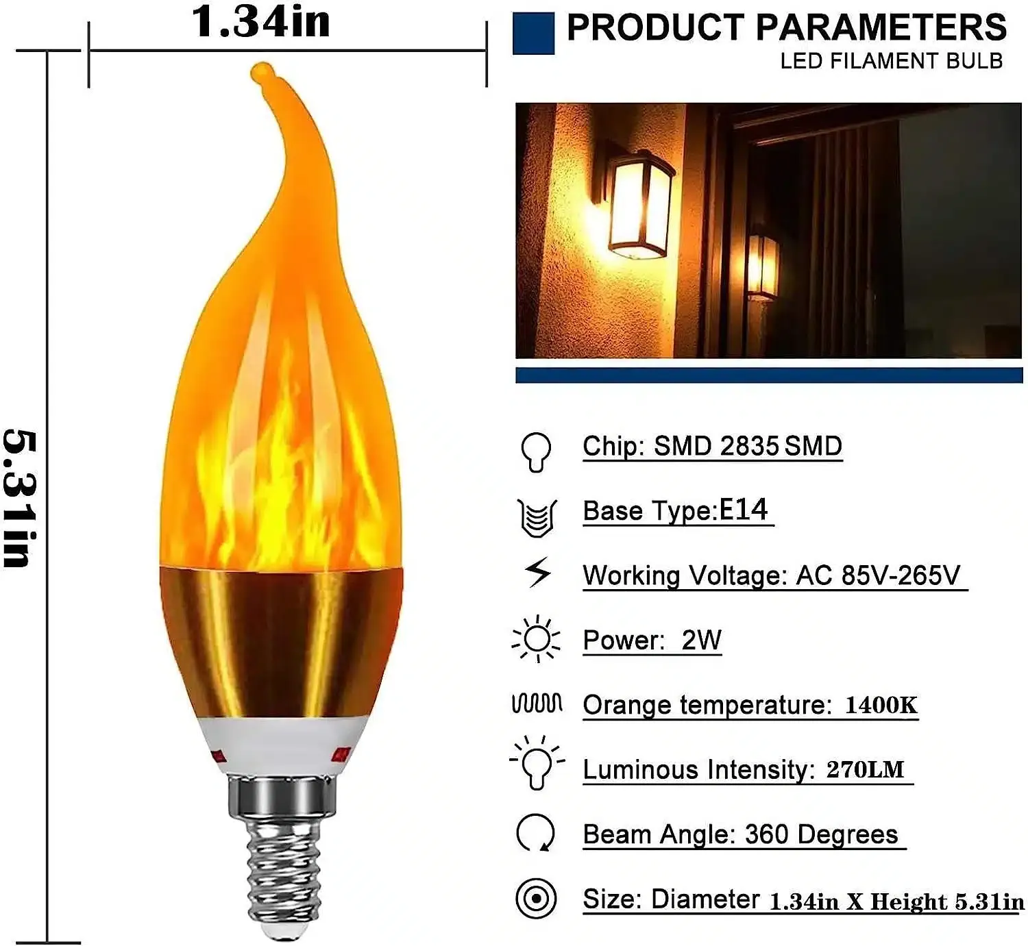 E27 LED Leuchtmittel mit 3 Flammen Simulationen – 2W, 270LM Vintage Edison Glühfaden Retro Feuer Optik – Bild 8