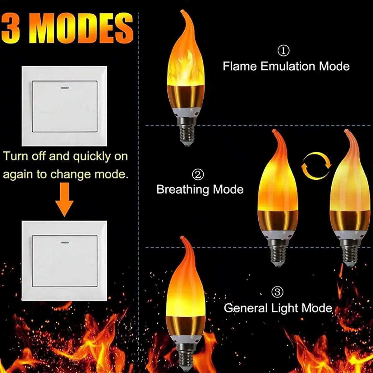 E27 LED Leuchtmittel mit 3 Flammen Simulationen – 2W, 270LM Vintage Edison Glühfaden Retro Feuer Optik – Bild 5