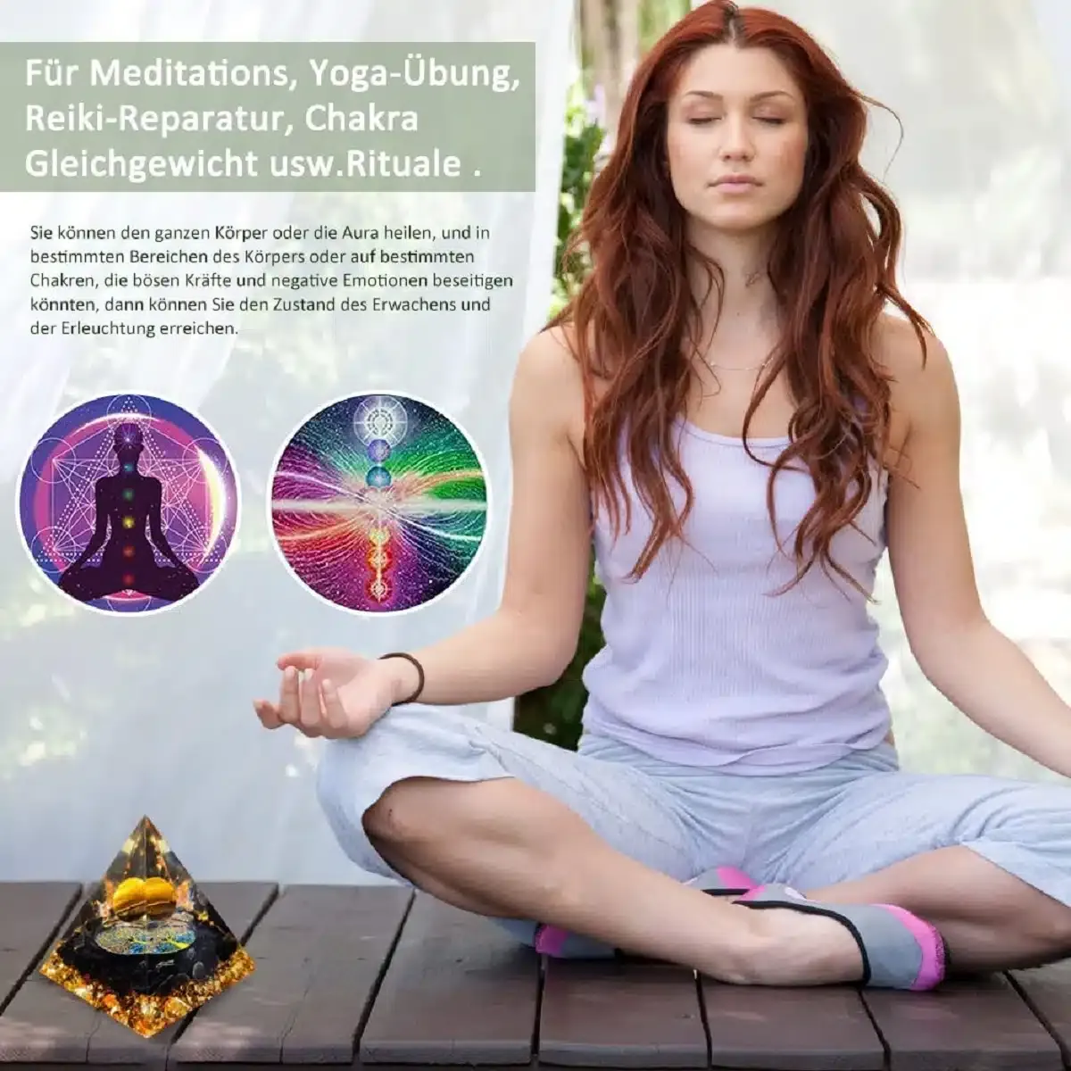 Orgon® Pyramide schwarzer Obsidan goldene Kugel, Blattgold, Kristallen und Edelsteinen zur Dekoration und Meditation, Yoga, Esoterik – Bild 6