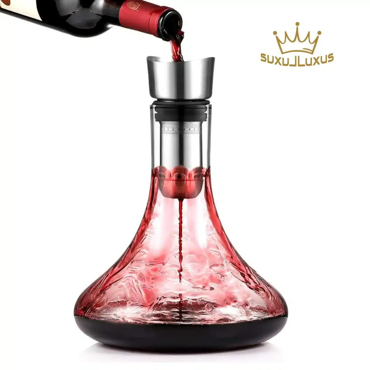 Wein Dekanter Kristallglas Dekantierer mit eingebautem Aerator Belüfter und Filter, tropffreies Eingießen 1800ml/63.3oz