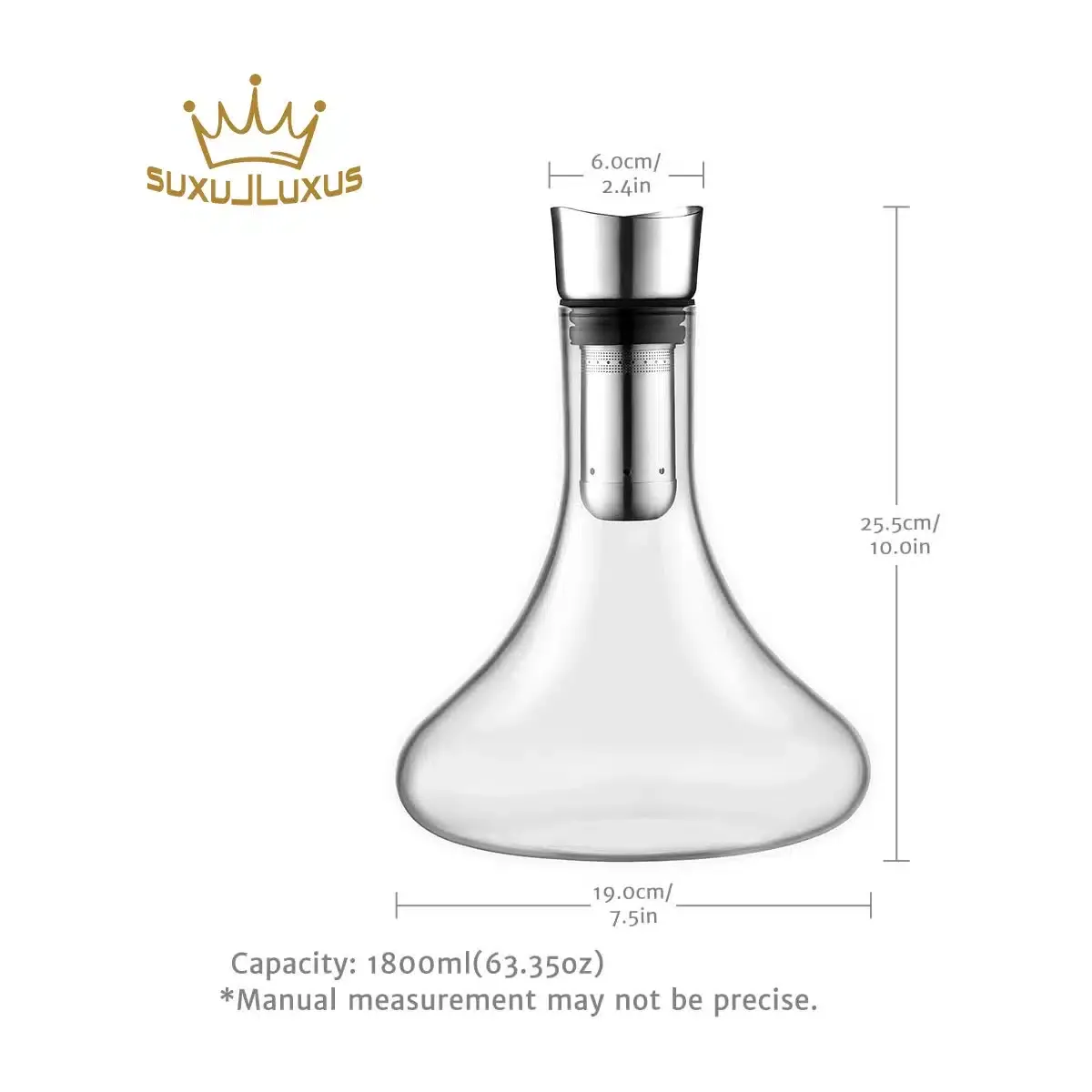 Wein Dekanter Kristallglas Dekantierer mit eingebautem Aerator Belüfter und Filter, tropffreies Eingießen 1800ml/63.3oz – Bild 5
